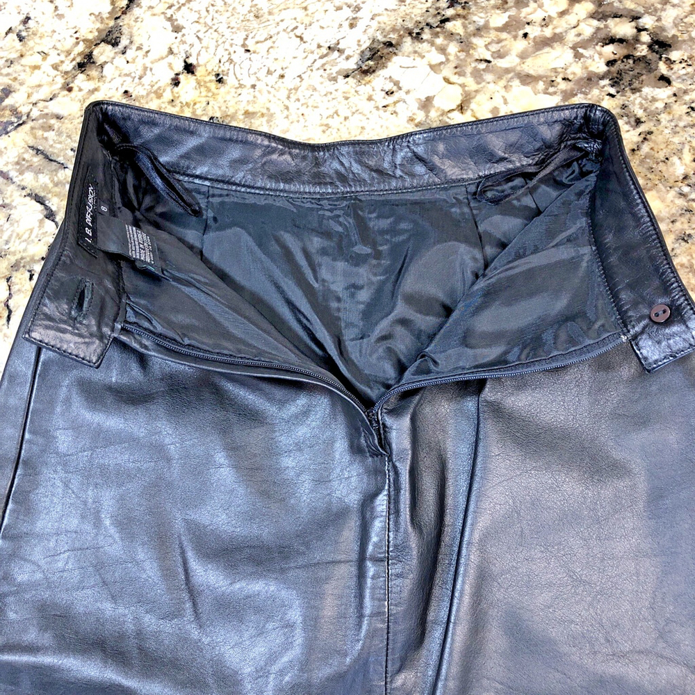 Size 8 I.B. Diffusion Womens Genuine Leather Pencil Skirt Black 1/4 Zip KR - Picture 14 of 16